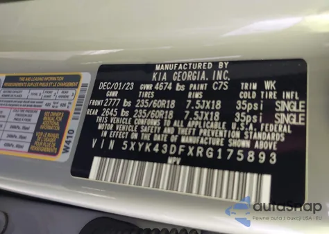 2024 Kia Sportage Sx из США, поврежденный, VIN 5XYK43DFXRG175893